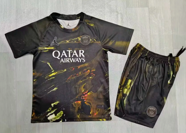 Youth Uniform Kids Kit 2025-2026 PSG Fifth Away Soccer Jersey Shorts Paris Child Football Set