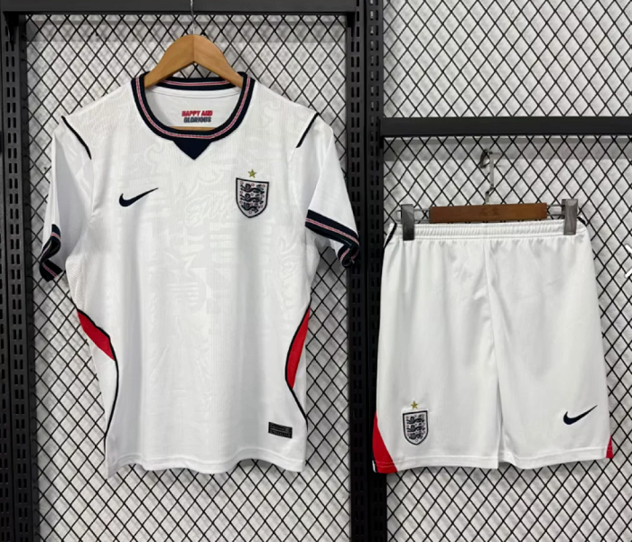 with White Shorts Youth Uniform Kids Kit England 2026 Home Soccer Jersey Shorts Child Football Set