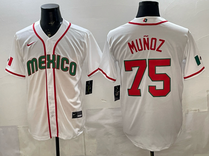 World Baseball Classic Jersey Mexico 75 MUNOZ White Baseball Jersey WBC MLB Shirt