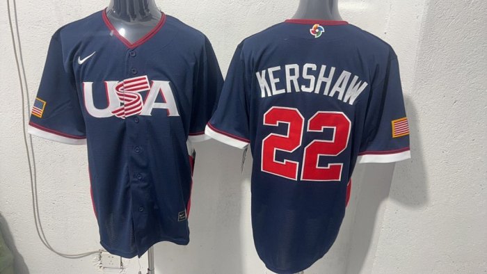 World Baseball Classic Jersey USA KERSHAW 22 Dark Blue Baseball Jersey United States WBC MLB Shirt