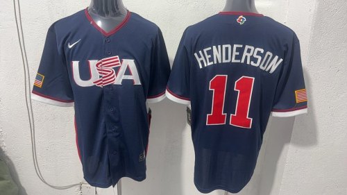 World Baseball Classic Jersey USA HENDERSON 11 Dark Blue Baseball Jersey United States WBC MLB Shirt