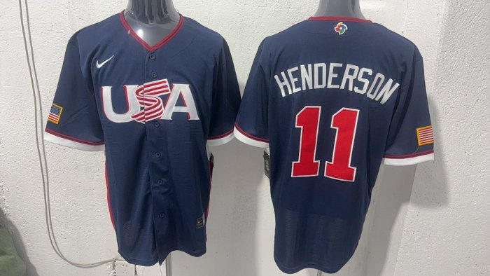 World Baseball Classic Jersey USA HENDERSON 11 Dark Blue Baseball Jersey United States WBC MLB Shirt