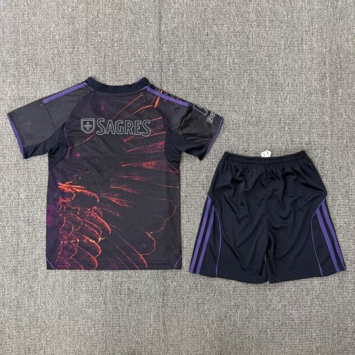 Youth Uniform Kids Kit 2025-2026 Benfica Fourth Away Soccer Jersey Shorts Child Football Set