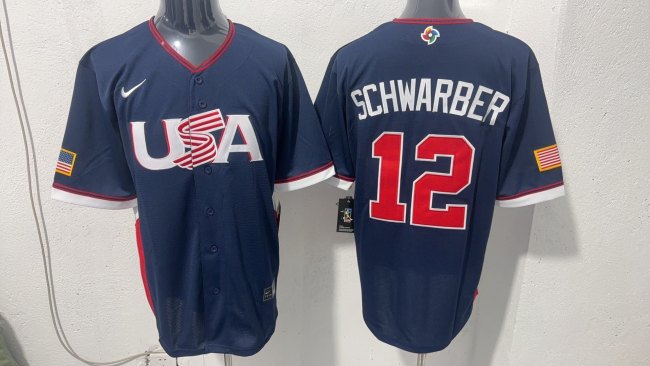 World Baseball Classic Jersey USA SCHWARBER 12 Dark Blue Baseball Jersey United States WBC MLB Shirt