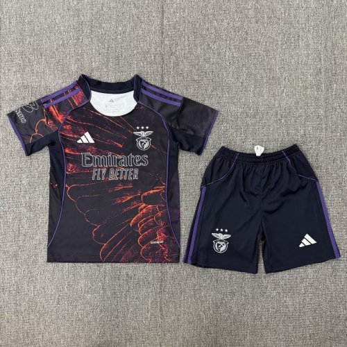 Youth Uniform Kids Kit 2025-2026 Benfica Fourth Away Soccer Jersey Shorts Child Football Set