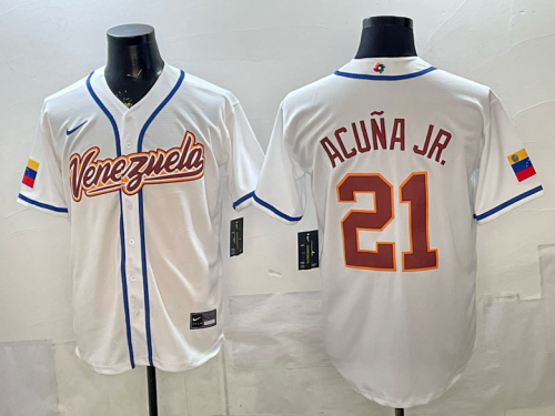 Ronald Acuna Jr. 21 Venezuela 2026 World Baseball Classic Jersey White MLB Shirt
