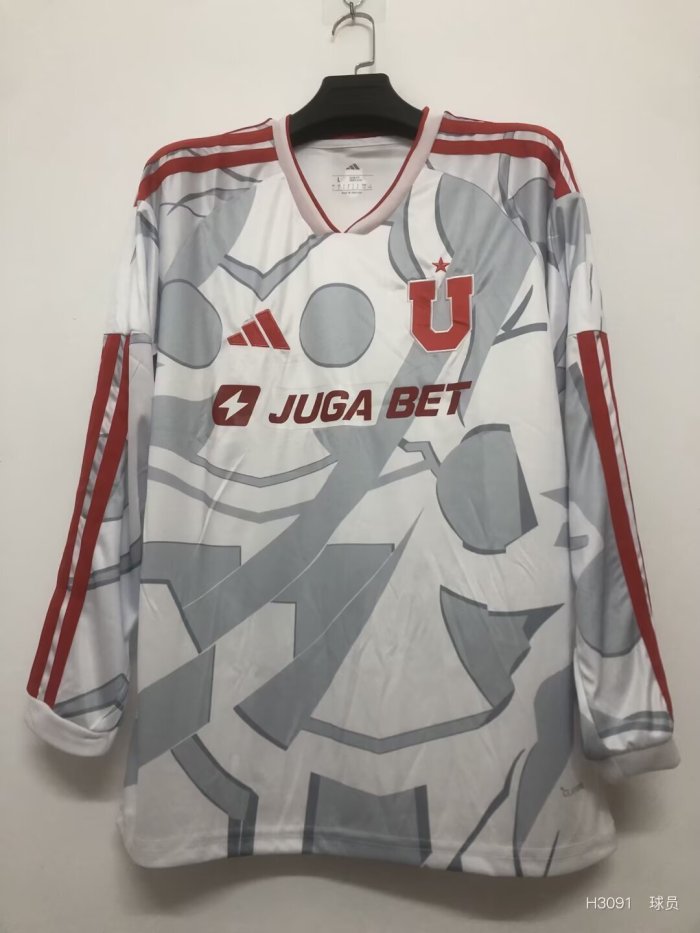 Long Sleeve 2026-2027 Club Universidad de Chile White/Grey/Red Soccer Jersey Football Shirt