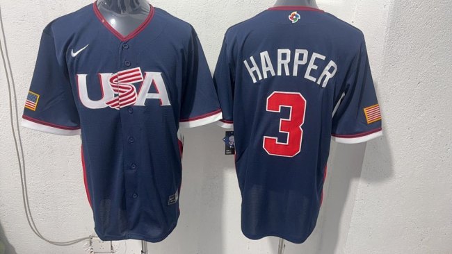 World Baseball Classic Jersey USA HARPER 3 Dark Blue Baseball Jersey United States WBC MLB Shirt