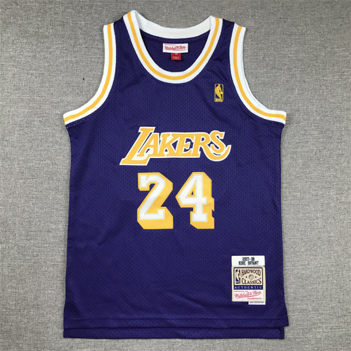 Youth Mitchell&ness 2007-08 Los Angeles Lakers 24 BRYANT Purple NBA Jersey Child Basketball Shirt