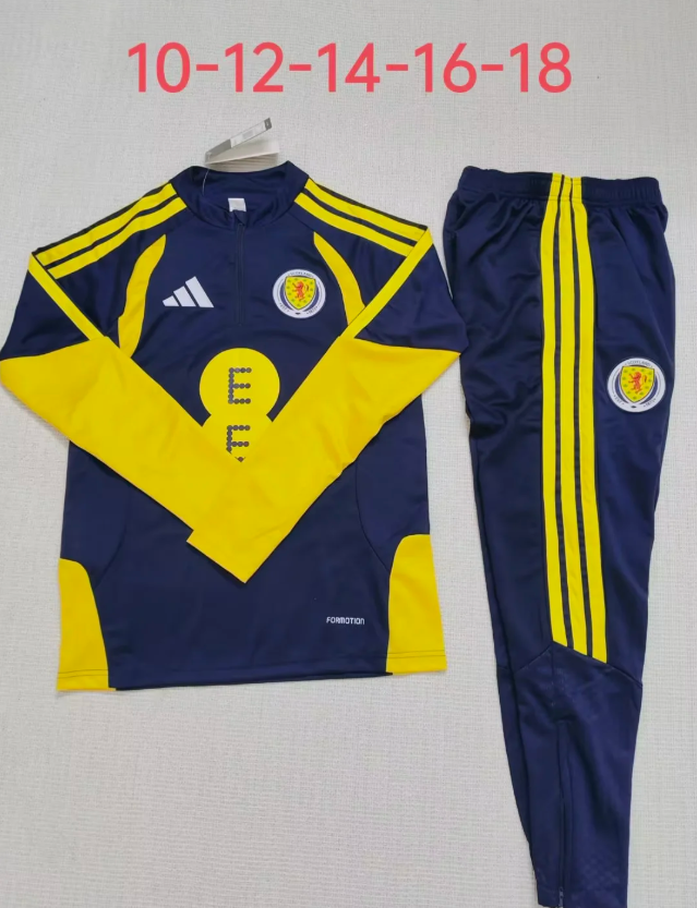 Youth 2026-2027 Scotland Dark Blue/Yellow Soccer Training Sweater and Pants Child Football Kit