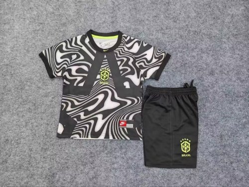 Youth Uniform Kids Kit 2026 Brazil Black Goalkeeper Soccer Jersey Shorts Child Football Set