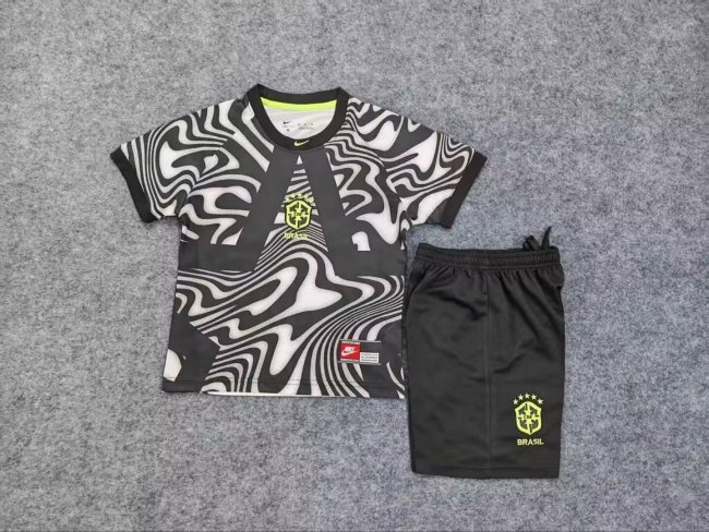 Youth Uniform Kids Kit 2026 Brazil Black Goalkeeper Soccer Jersey Shorts Child Football Set