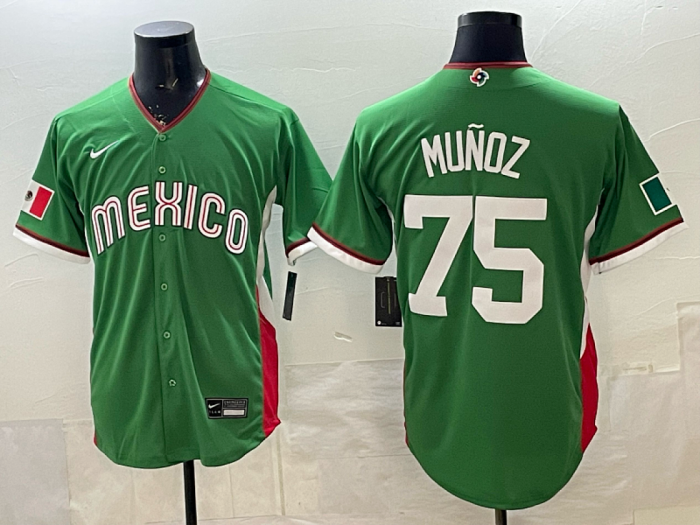 World Baseball Classic Jersey Mexico 75 MUNOZ Green Baseball Jersey WBC MLB Shirt