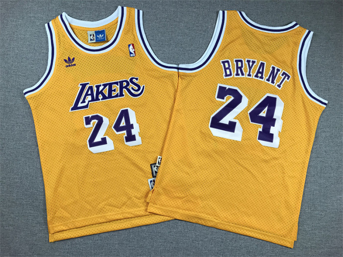 Youth Los Angeles Lakers 24 BRYANT Yellow NBA Jersey Child Kids Basketball Shirt