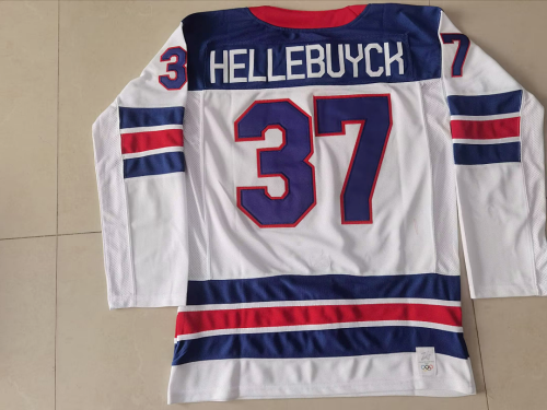 2026 Winter Olympics USA HELLEBUYCK 37 White NHL Jersey United States Hockey Shirt