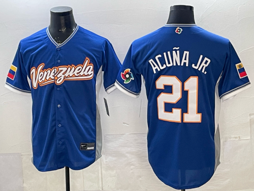 Ronald Acuna Jr. 21 Venezuela 2026 World Baseball Classic Jersey Blue MLB Shirt