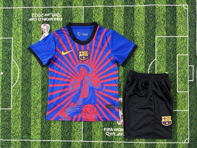 Youth Uniform Kids Kit 2026-2027 Barcelona One Piece Version Soccer Jersey Shorts Child Football Set