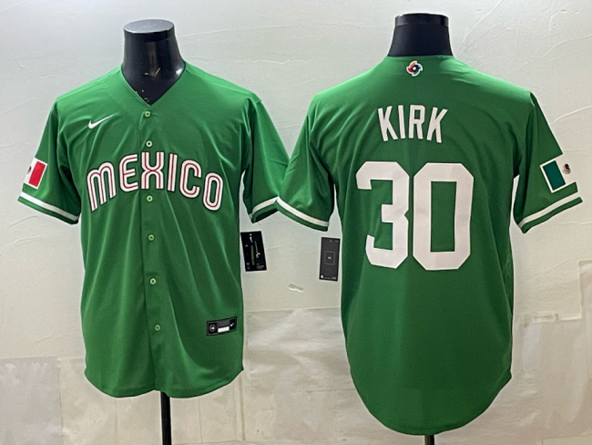World Baseball Classic Jersey Mexico KIRK 30 Green Baseball Jersey WBC MLB Shirt