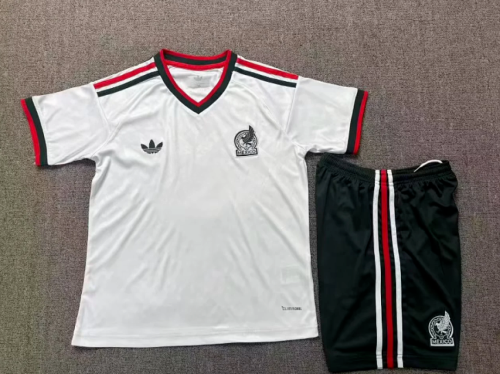 with Dark Green Shorts Youth Uniform Kids Kit 2026 Mexico Away White Soccer Jersey Shorts Child Football Set