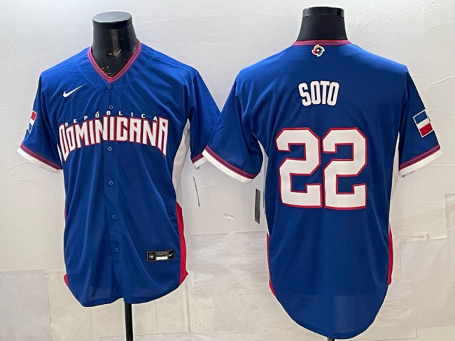 World Baseball Jersey Dominican Republic SOTO 22 Blue MLB Jersey MLB Shirt