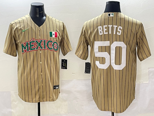World Baseball Classic Jersey Mexico BETTS 50 Golden/White Baseball Jersey WBC MLB Shirt