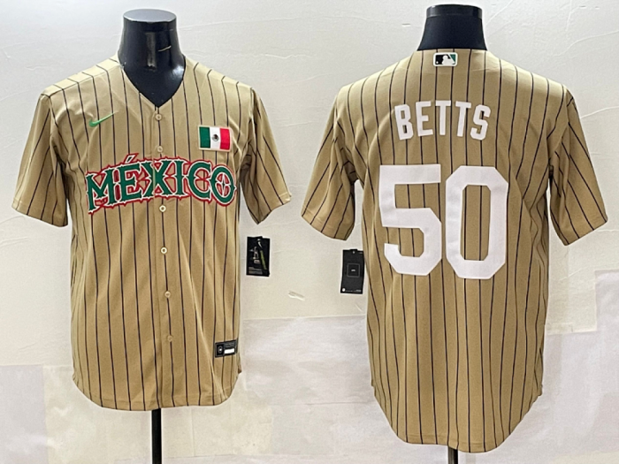 World Baseball Classic Jersey Mexico BETTS 50 Golden/White Baseball Jersey WBC MLB Shirt