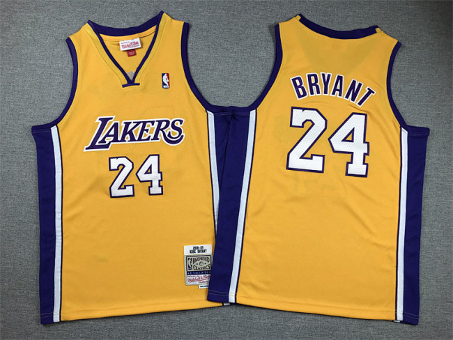 Youth Mitchell&ness 2008-09 Los Angeles Lakers 24 BRYANT Yellow NBA Jersey Child Basketball Shirt