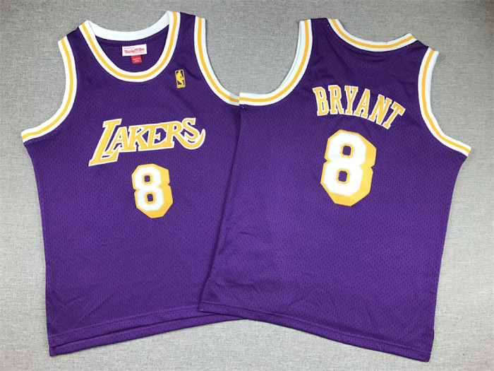 Youth Mitchell&ness 1996-97 Los Angeles Lakers 8 BRYANT Purple NBA Jersey Child Basketball Shirt