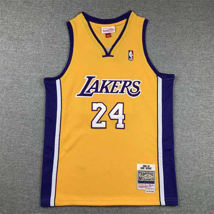 Youth Mitchell&ness 2008-09 Los Angeles Lakers 24 BRYANT Yellow NBA Jersey Child Basketball Shirt