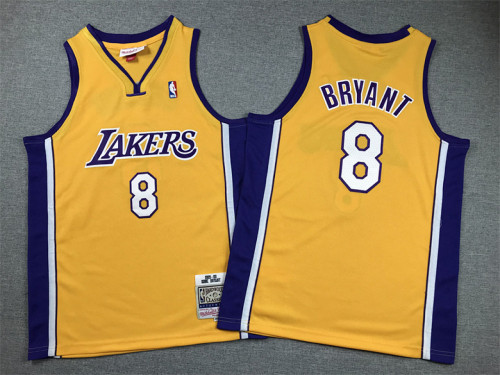 Youth Mitchell&ness 1999-00 Los Angeles Lakers 8 BRYANT Yellow NBA Jersey Child Basketball Shirt