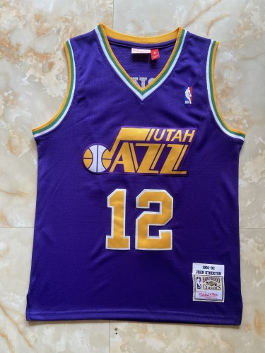 Mitchell&ness 1991-92 Utah Jazz STOCKTON 12 Purple NBA Jersey Seattle SuperSonics Basketball Shirt