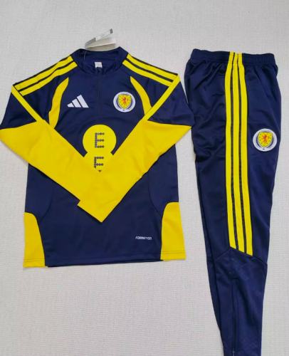 2026 Scotland Dark Blue/Yellow Soccer Training Sweater and Pants Football Kit