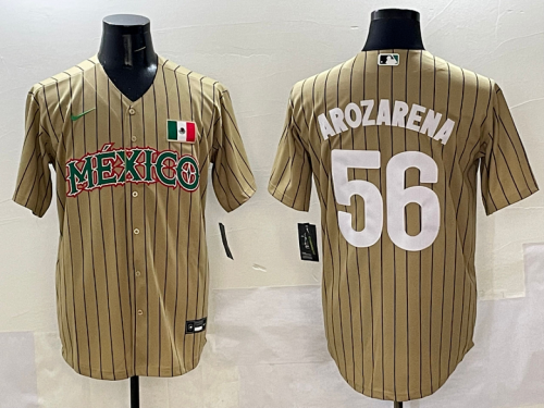 World Baseball Classic Jersey Mexico AROZARENA 56 Golden/White Baseball Jersey WBC MLB Shirt