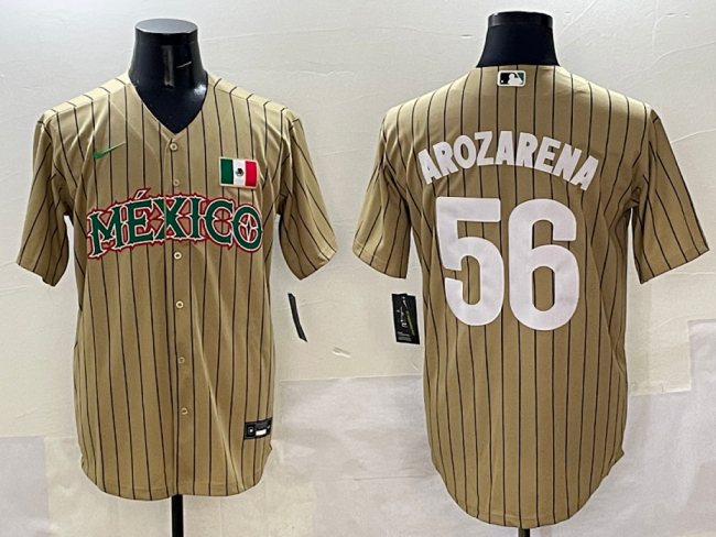 World Baseball Classic Jersey Mexico AROZARENA 56 Golden/White Baseball Jersey WBC MLB Shirt