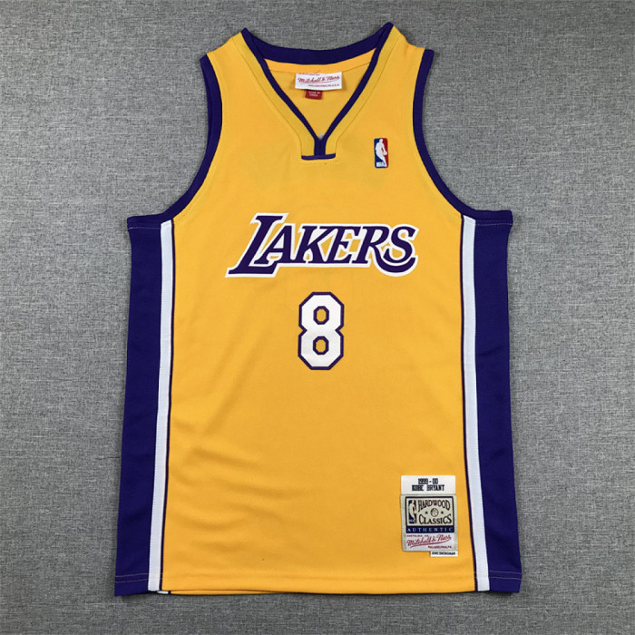 Youth Mitchell&ness 1999-00 Los Angeles Lakers 8 BRYANT Yellow NBA Jersey Child Basketball Shirt