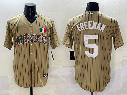 World Baseball Classic Jersey Mexico FREEMAN 5 Golden/White Baseball Jersey WBC MLB Shirt