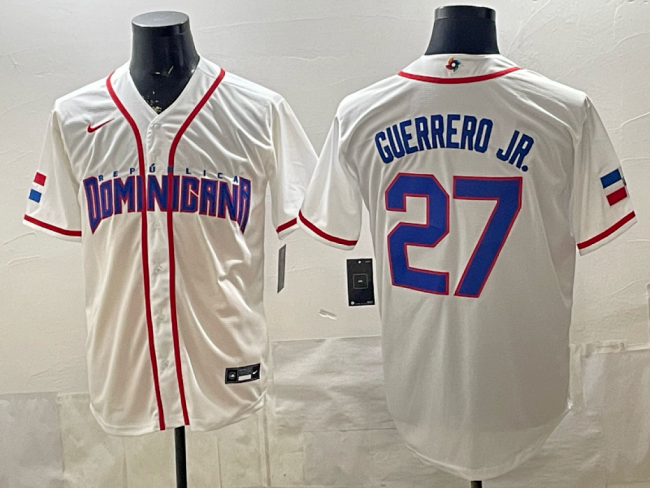 World Baseball Jersey Dominican Republic GUERRERO JR. 27 White MLB Jersey MLB Shirt