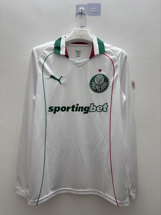 with One Star Long Sleeve 2026-2027 Palmeiras Away White Soccer Jersey Football Shirt