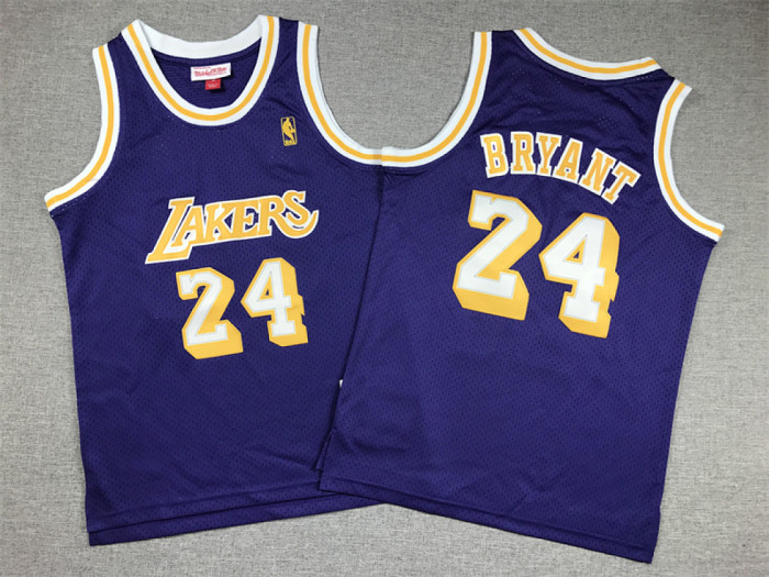 Youth Mitchell&ness 2007-08 Los Angeles Lakers 24 BRYANT Purple NBA Jersey Child Basketball Shirt