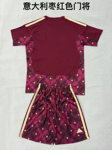 Youth Uniform Kids Kit 2026 Italy Red Goalkeeper Soccer Jersey Shorts Child Football Set