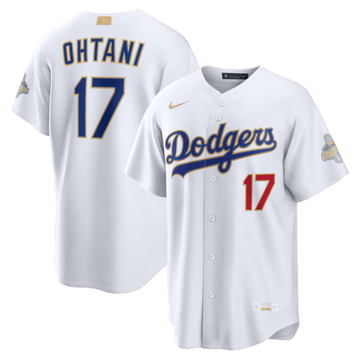 with Champions Patch Los Angeles Dodgers 17 OHTANI White MLB Jersey