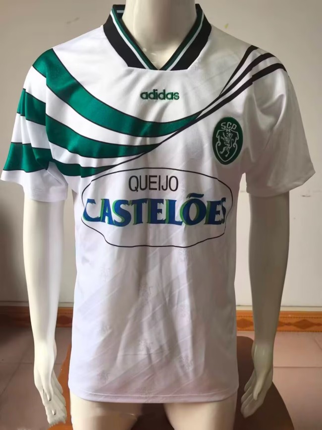 Retro Jersey 1994-1995 Sporting Lisbon Away White Soccer Jersey Vintage Football Shirt
