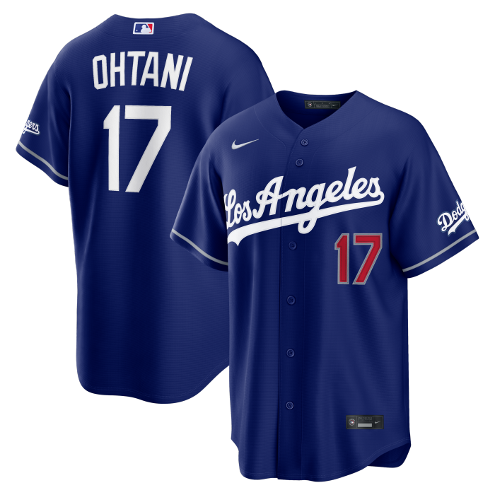 with Champions Patch Los Angeles Dodgers 17 OHTANI Blue MLB Jersey