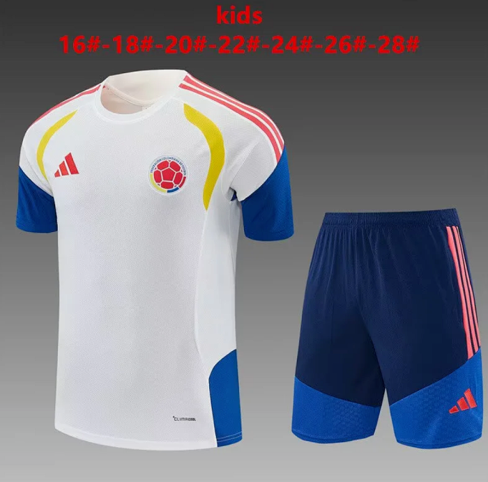 Youth Uniform Kids Kit 2026 Colombia White Soccer Training Jersey Shorts  Child Football Set