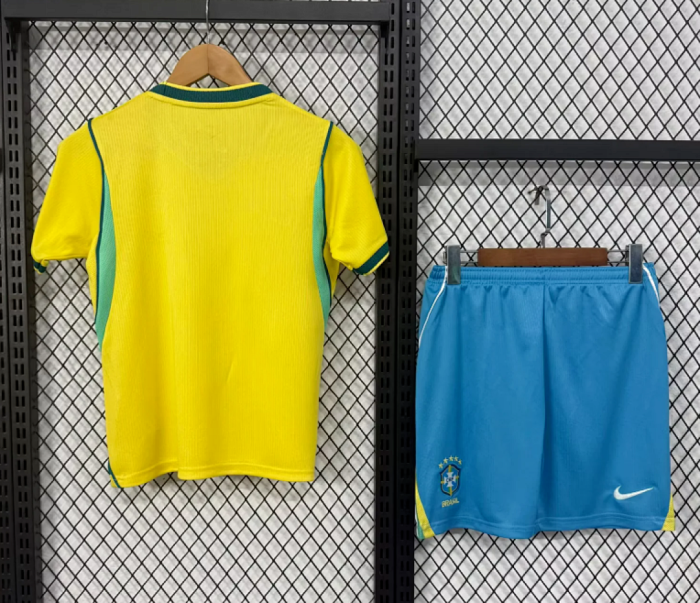 with Light Blue Youth Uniform Kids Kit 2026 Brazil Home Soccer Jersey Shorts Child Football Set