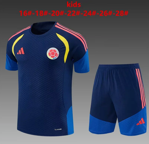 Youth Uniform Kids Kit 2026 Colombia Dark Blue Soccer Training Jersey Shorts  Child Football Set