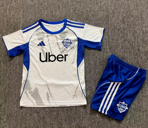 Youth Uniform Kids Kit 2025-2026 Como Away Soccer Jersey Shorts Child Football Set
