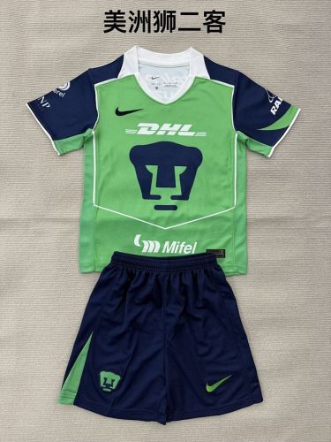 Youth Uniform Kids Kit 2025-2026 Pumas Third Away Green Soccer Jersey Shorts Child Football Set