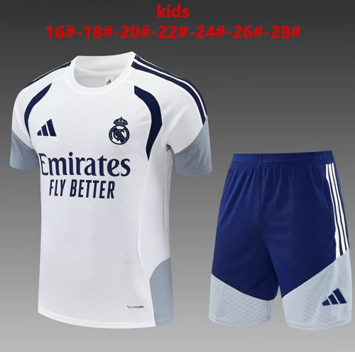 Youth Uniform Kids Kit 2026-2027 Real Madrid White Soccer Training Jersey Shorts  Child Football Set