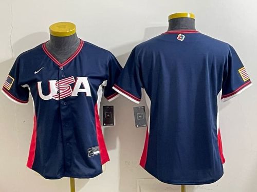 Women 2026 World Baseball Classic Jersey Lady USA Dark Blue Baseball Jersey Woman United States WBC MLB Shirt